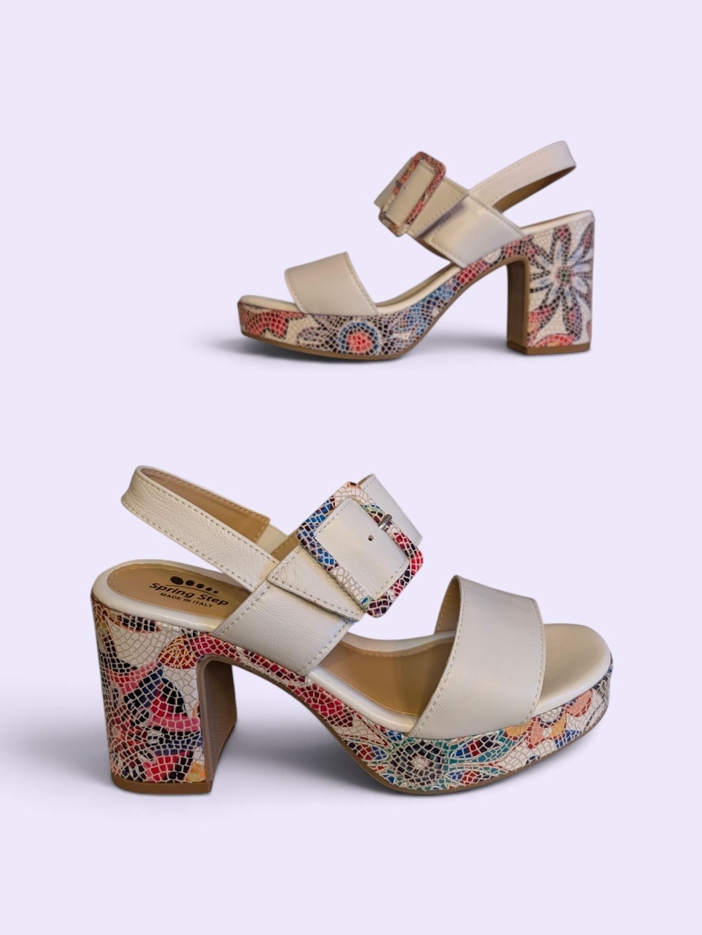 Spring Step, Azucar White Multi Platform Leather Slingbacks, 8.5 - NWOT!